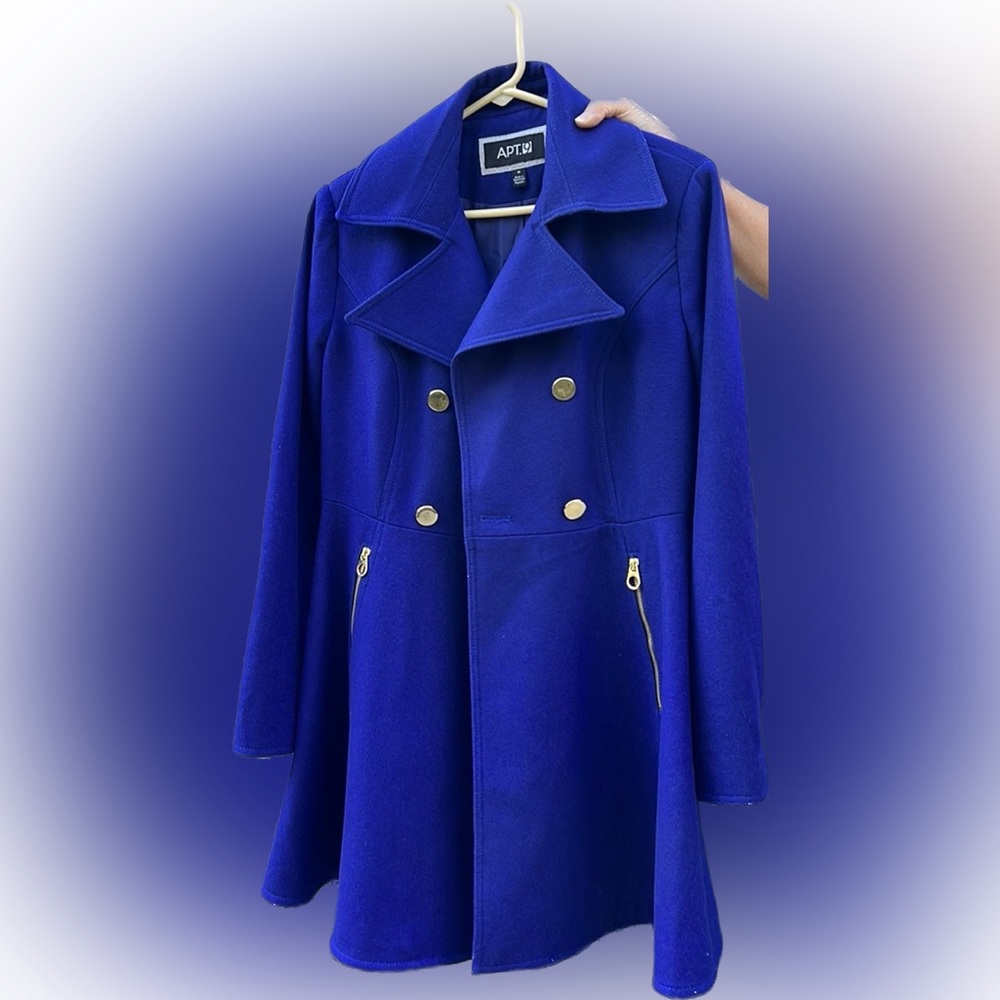 Apt 9 Royal blue, double breasted, satin lined Pea coat, women’s Medium